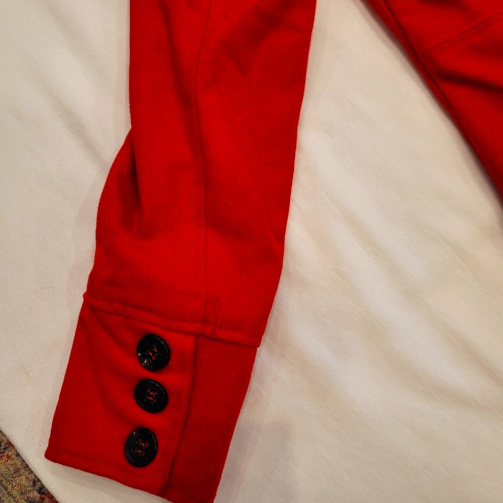 Red Wool Trenchcoat with Toggle details and Removable Hood - Picture 7 of 9
